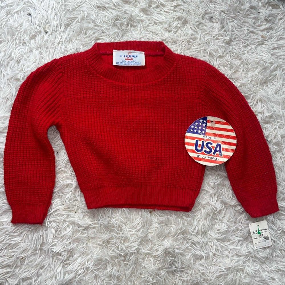 J.J Poole  2T Red  Color Block Cable Knit Sweater Neck NWT Made In The USA